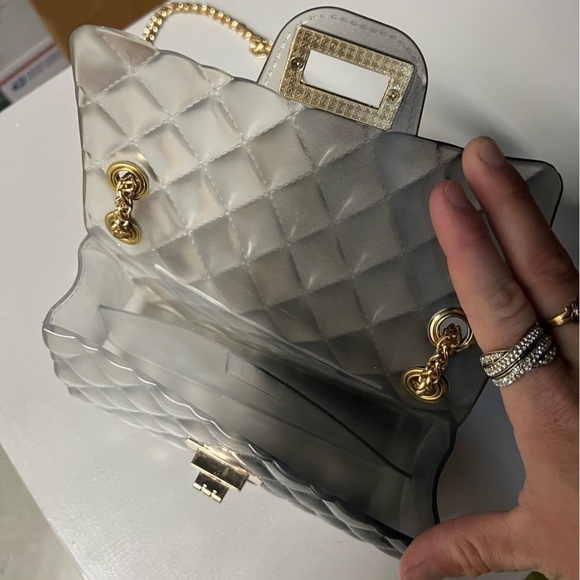 Clear Flexible Shoulder Bag with Gold Chain - Picture 3 of 7